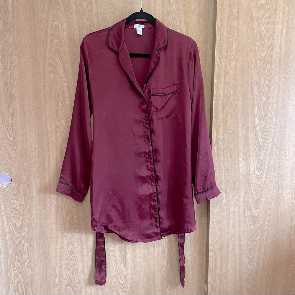 Burgundy Satin Sleep Dress with belt